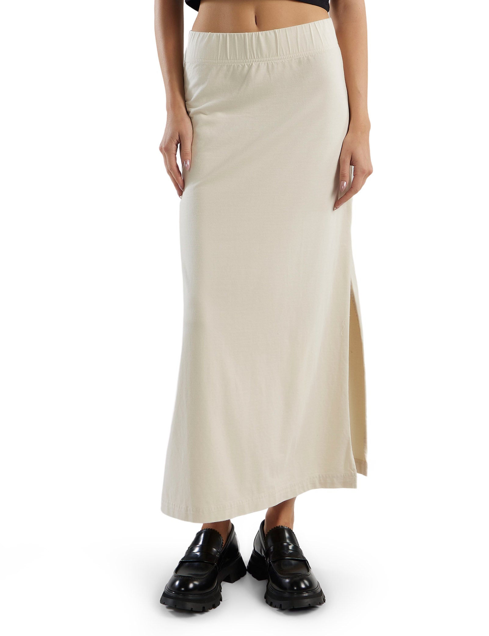 Lux Jersey Max- Maxi Side Slit Skirt - Ivory – L E S T I E N