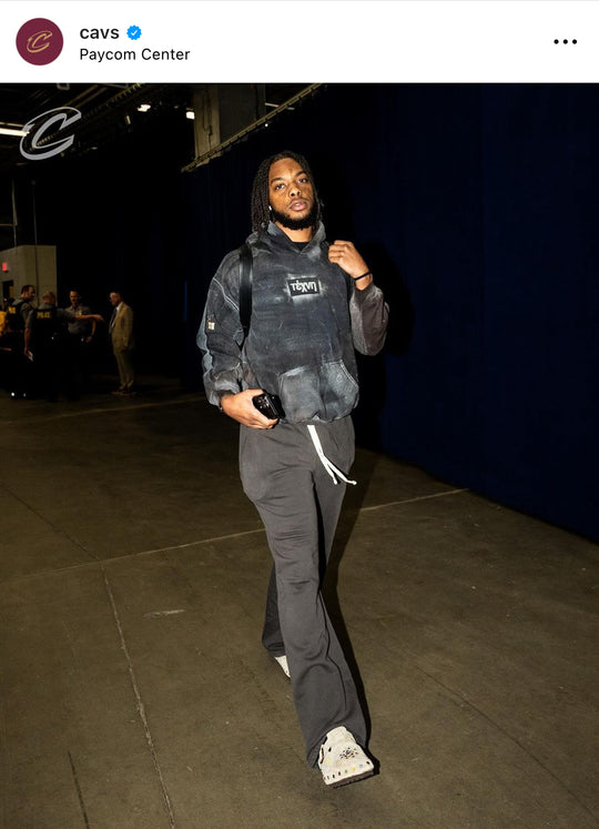 Darius Garland of the Cleveland Cavaliers wearing Les Tien pants in Vintage Black Core