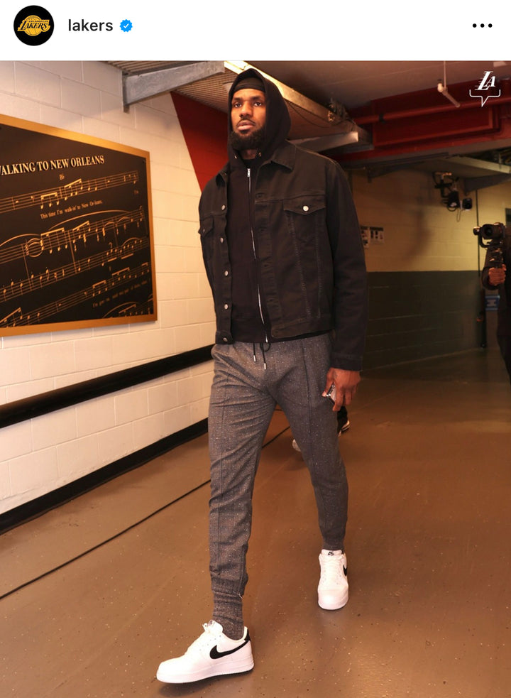 Lebron James on the Lakers instagram wearing with his game time outfit a Les Tien Zip Hoodie