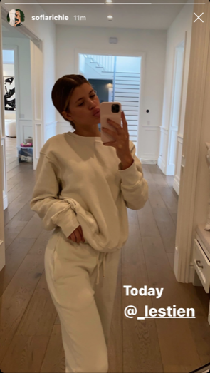 Sofia Richie IG post wearing sweatsuit by Les Tien