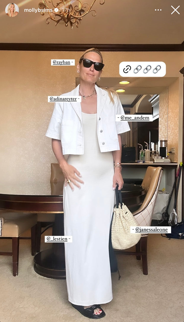 Molly B Sims IG post tagging outfit wearing Tatiana Tank Dress by Les Tien