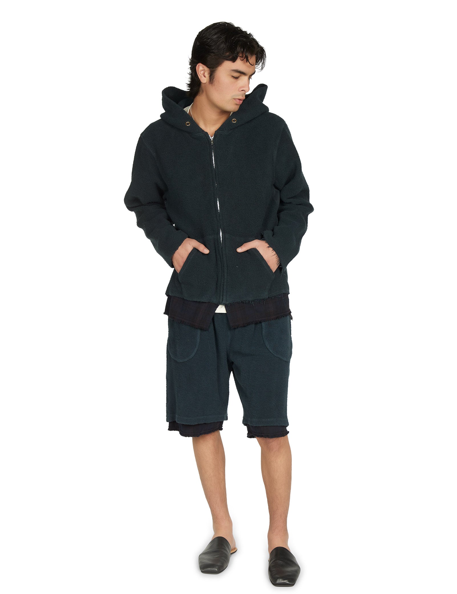 Heavyweight Raw Zip Hoodie w/ Plaid Lining