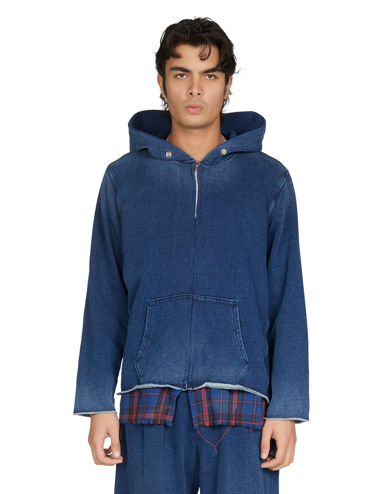 Heavyweight Raw Zip Hoodie w/ Plaid Lining