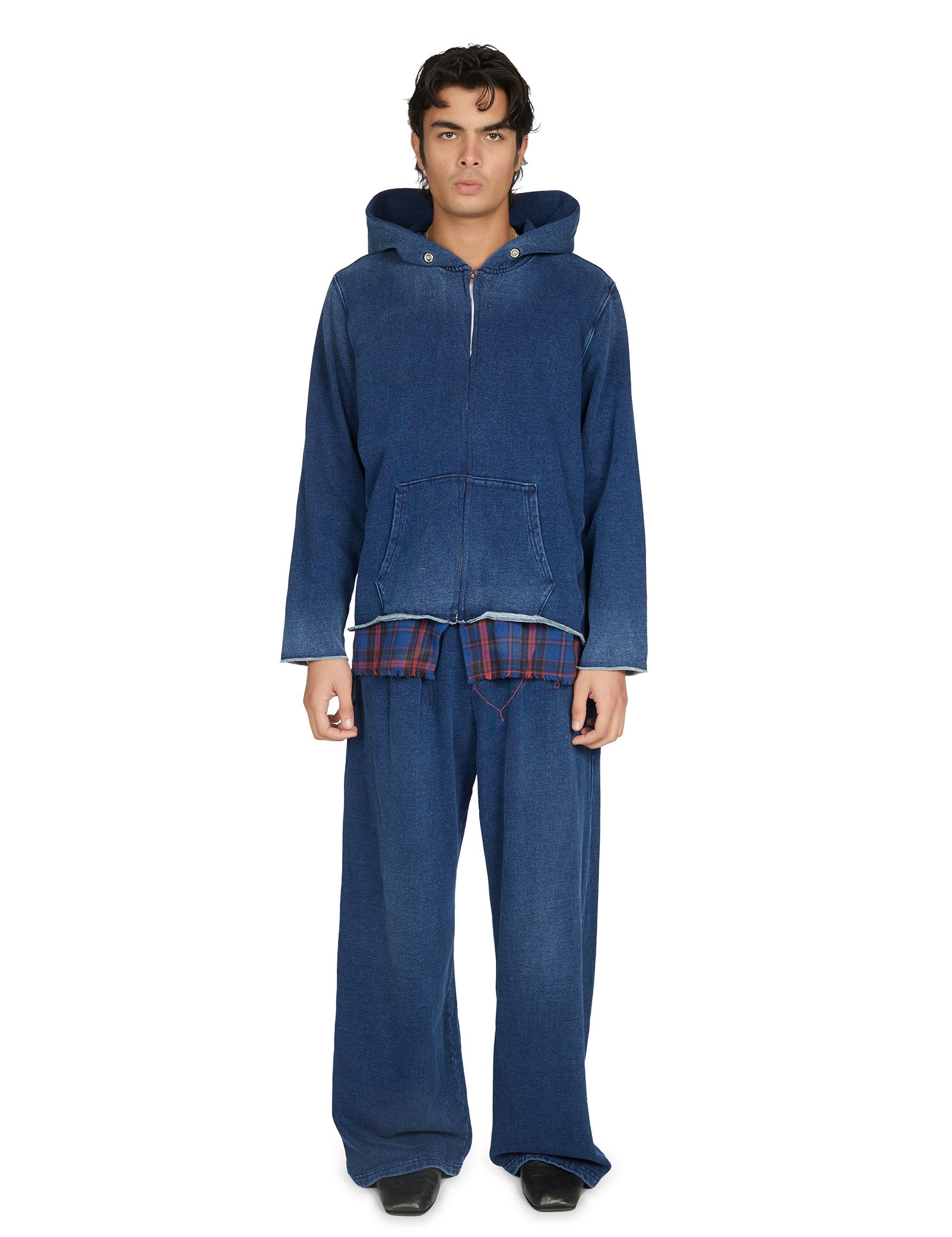 Heavyweight Raw Zip Hoodie w/ Plaid Lining