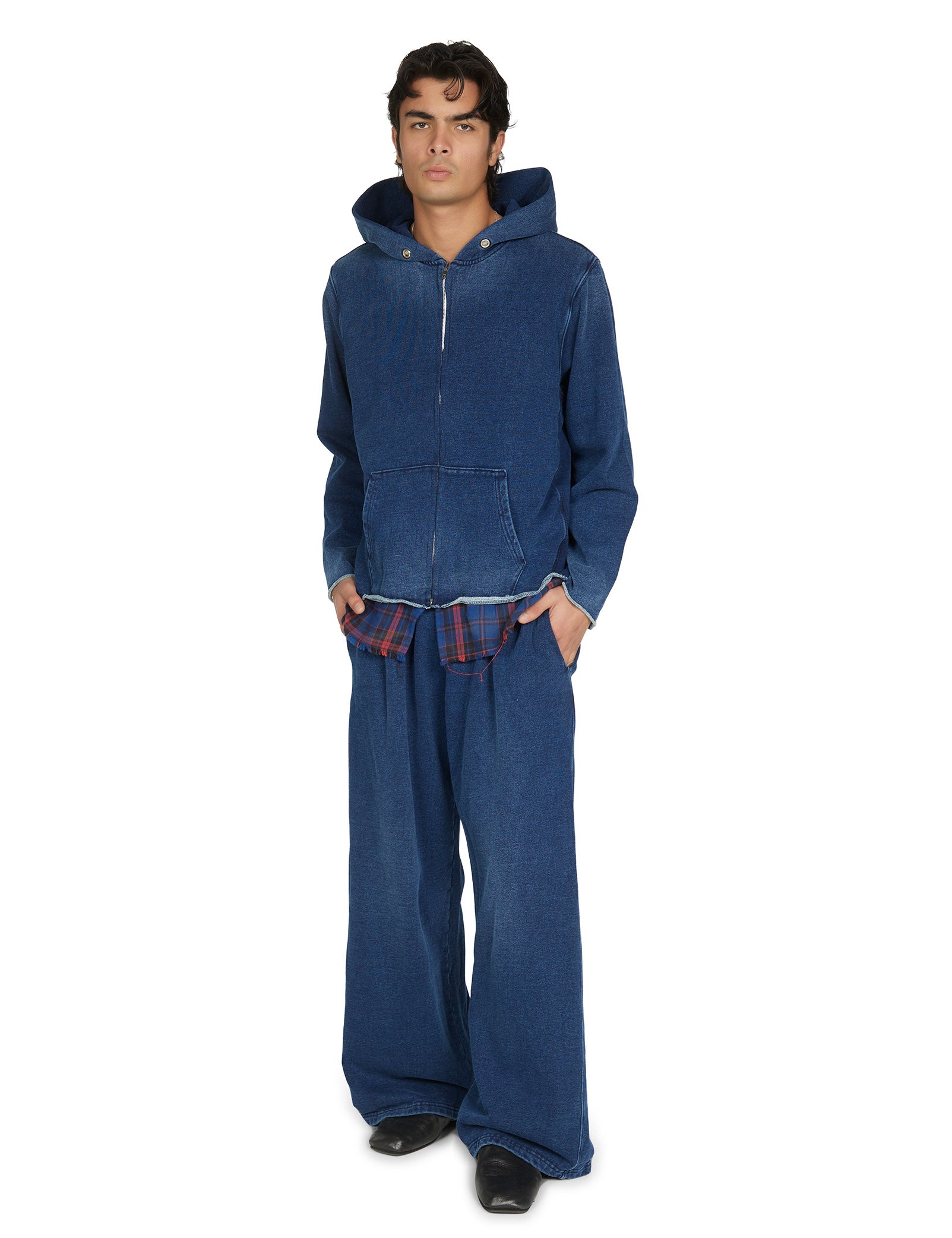Heavyweight Raw Zip Hoodie w/ Plaid Lining