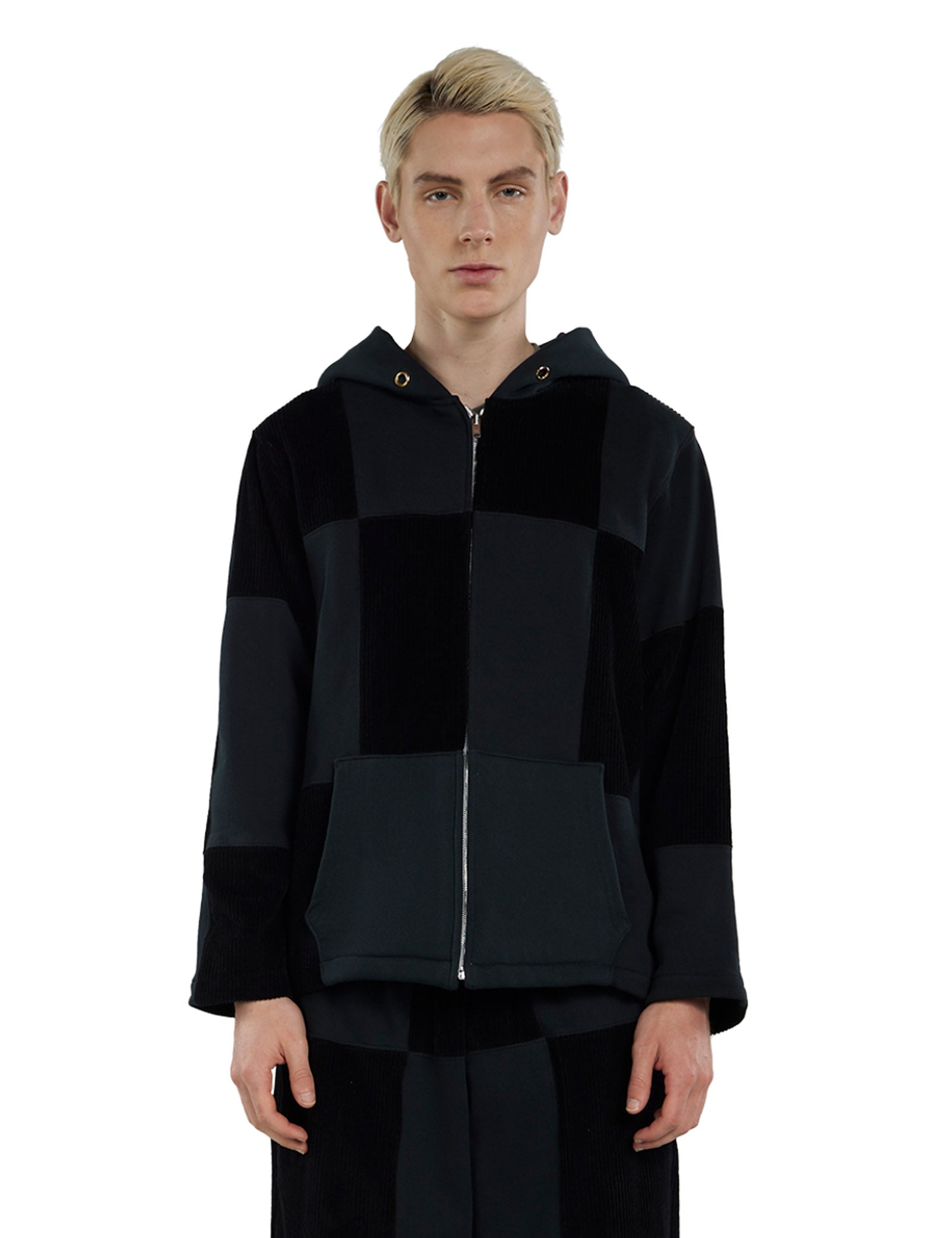 Patchwork Raw Zip Hoodie