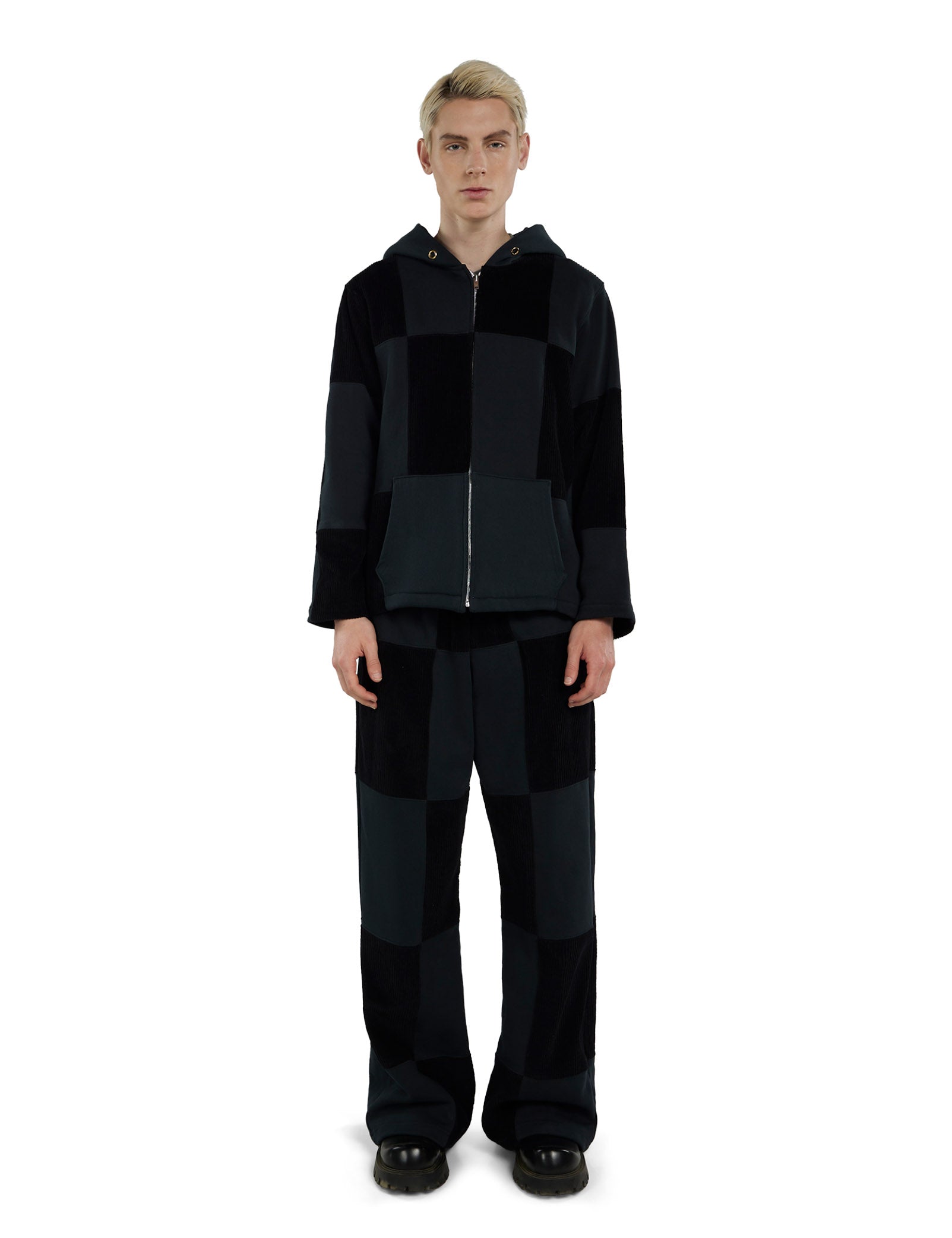 Patchwork Raw Zip Hoodie