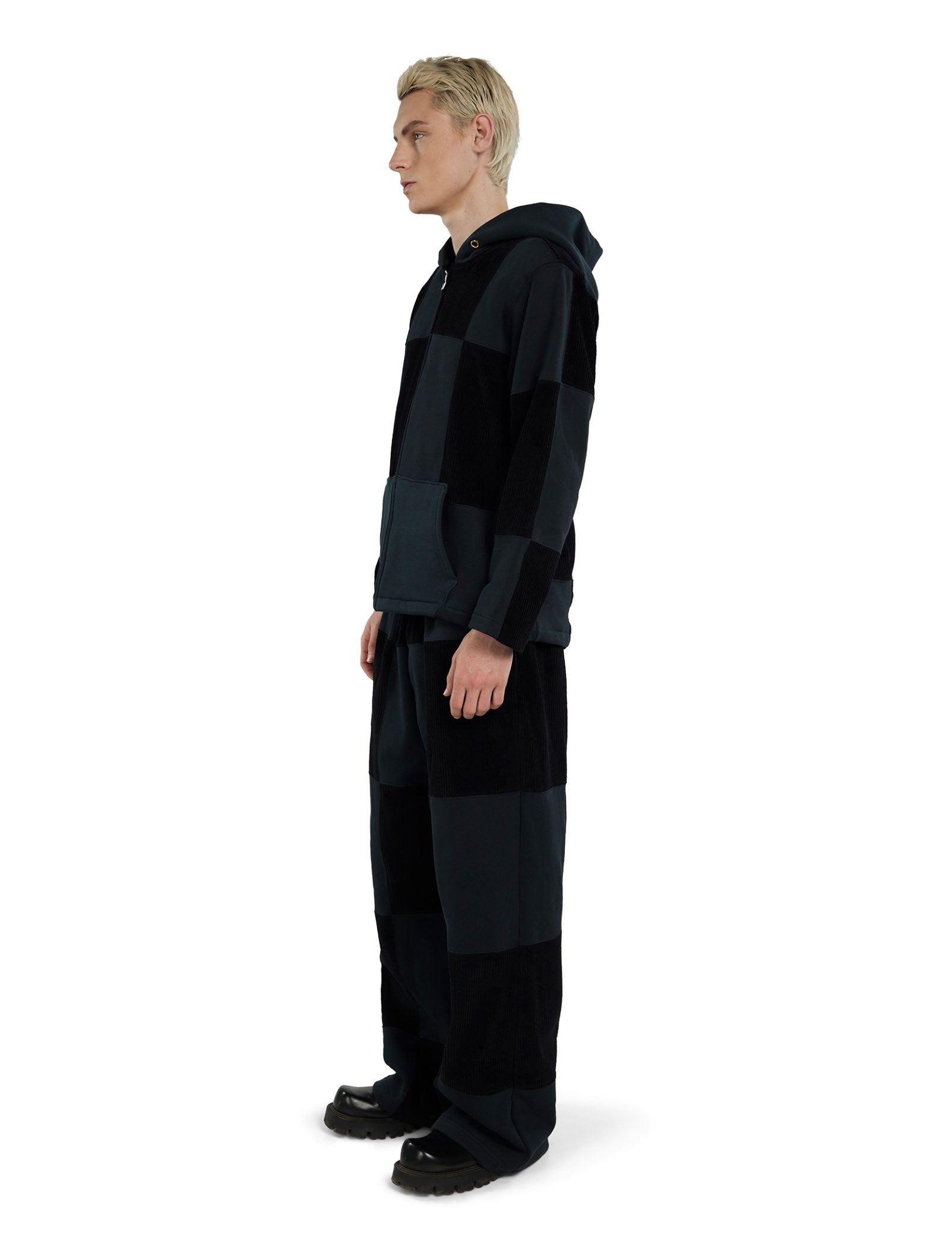 Patchwork Raw Zip Hoodie