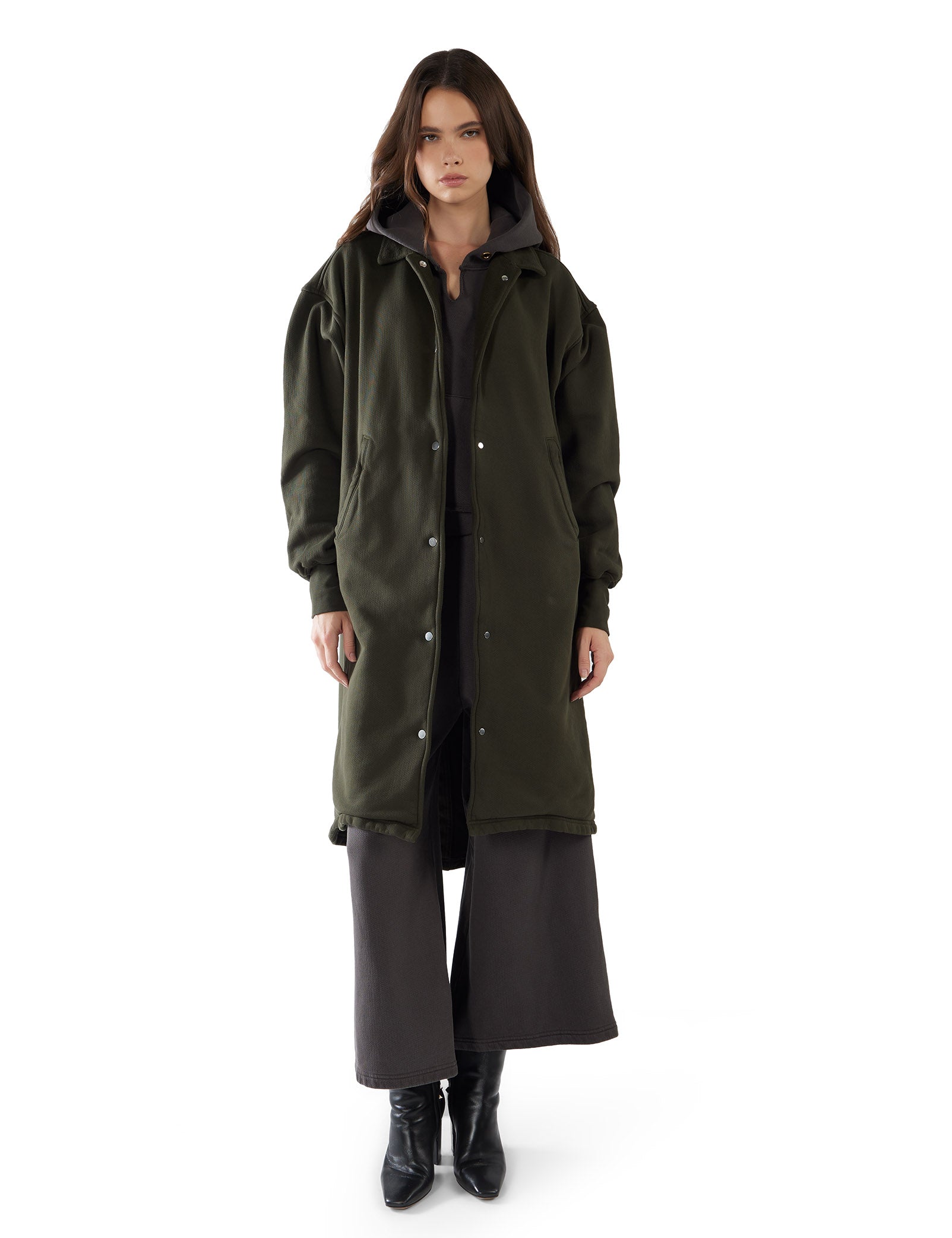 【PORTERNA】Lepoling Maxi Coat Petite Faux Shearling Collar & Cuff Tie Belt Maxi Coat