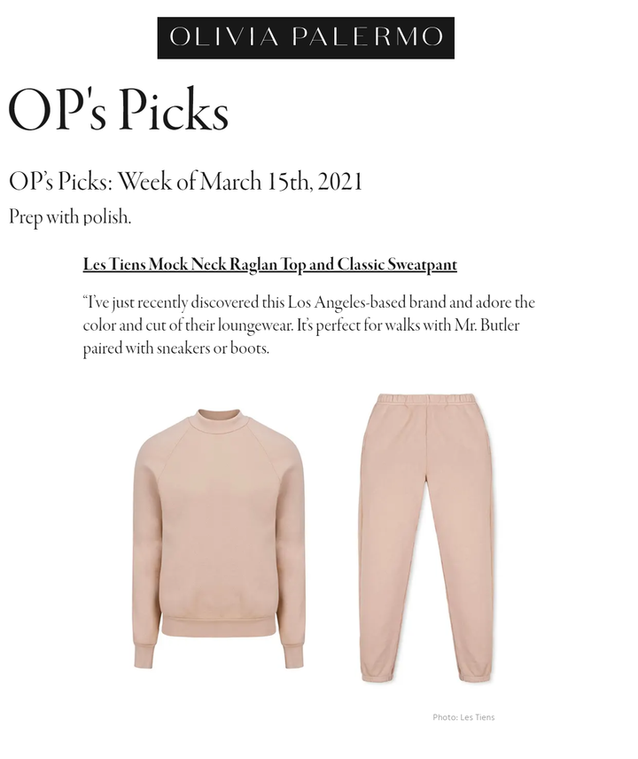 Olivia Palermo picks top loungewear Les Tien